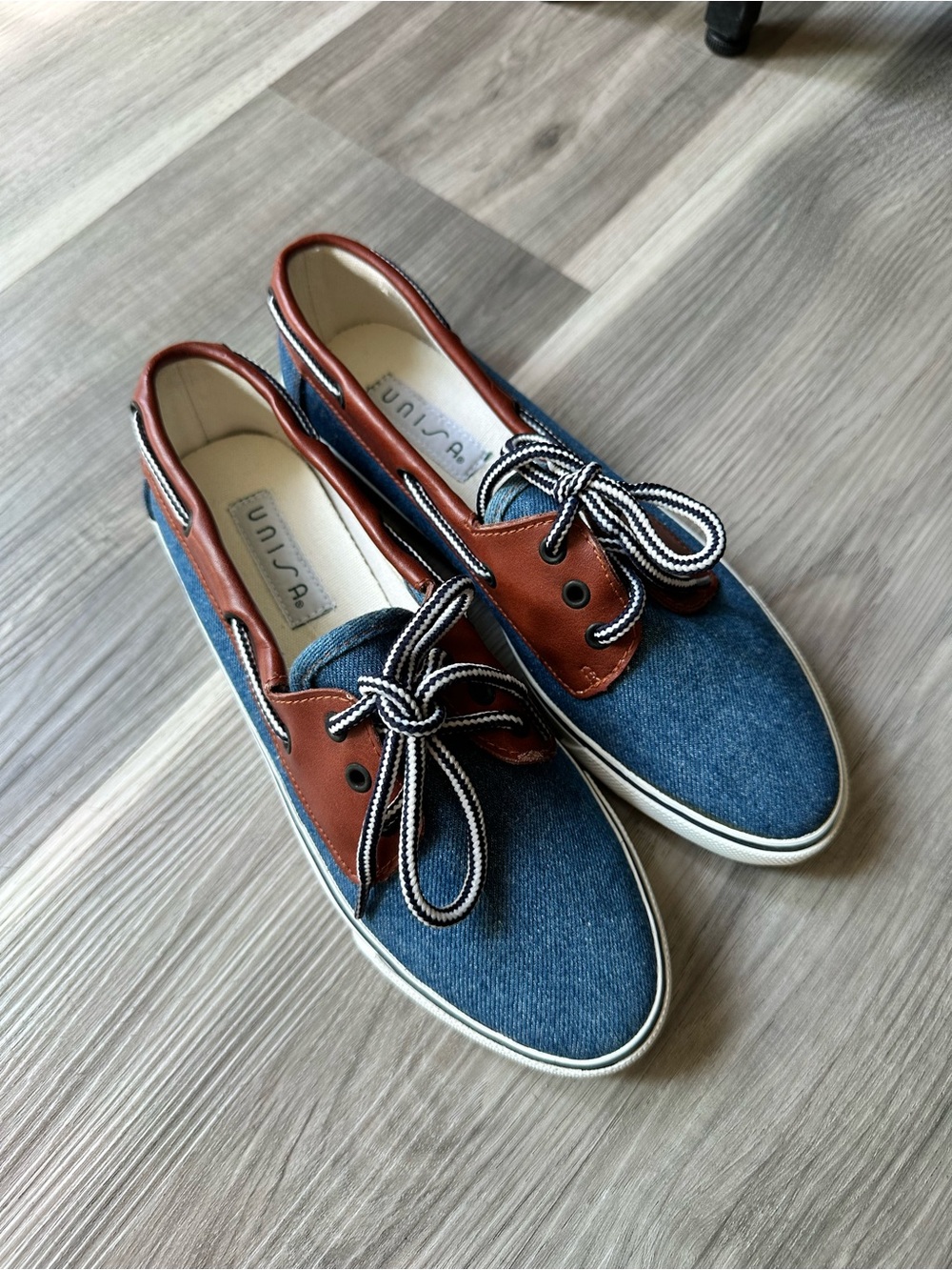 Unisa Blue Denim & Brown Leather-Trim Boat Shoes